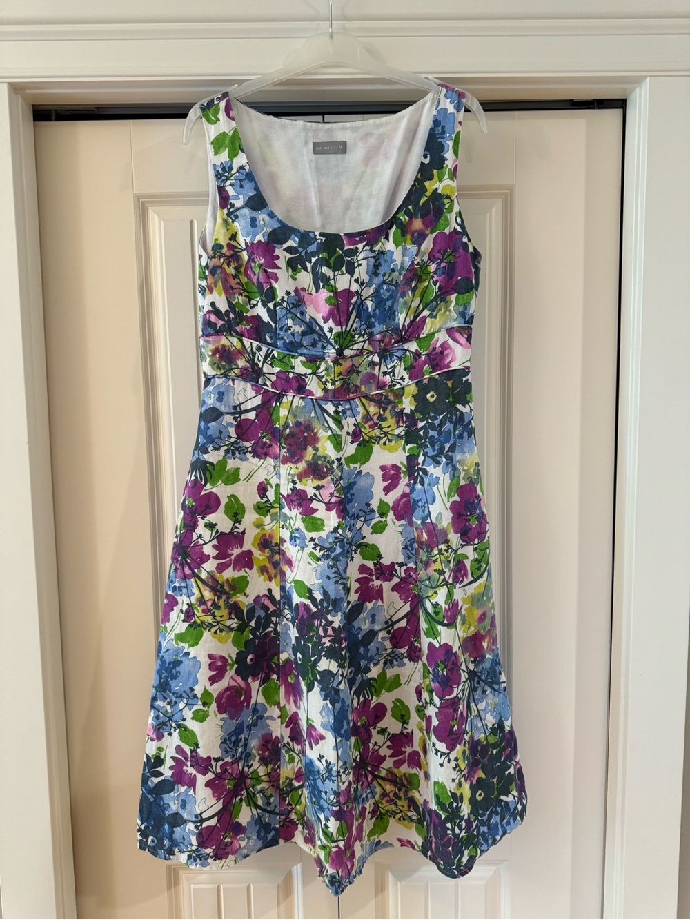 100% LINEN❤️per una Floral Sleeveless Kids Dress in White, Blue, Purple & Green